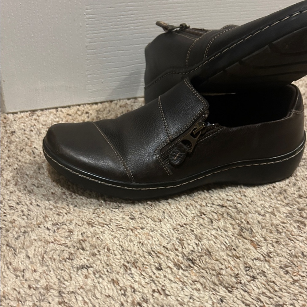 Clarks Dark Brown Leather Slip-Ons
